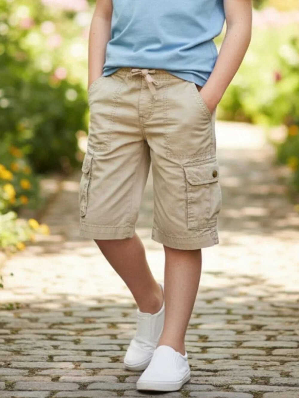 OLD NAVY ON Tan Cargo Shorts Boys Small S 6 7 Lightweight Long Board